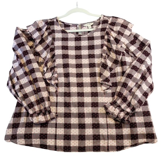 EUC | Terra & Sky | Checkered Ruffle Shoulder Top | 1X - Picture 8 of 10